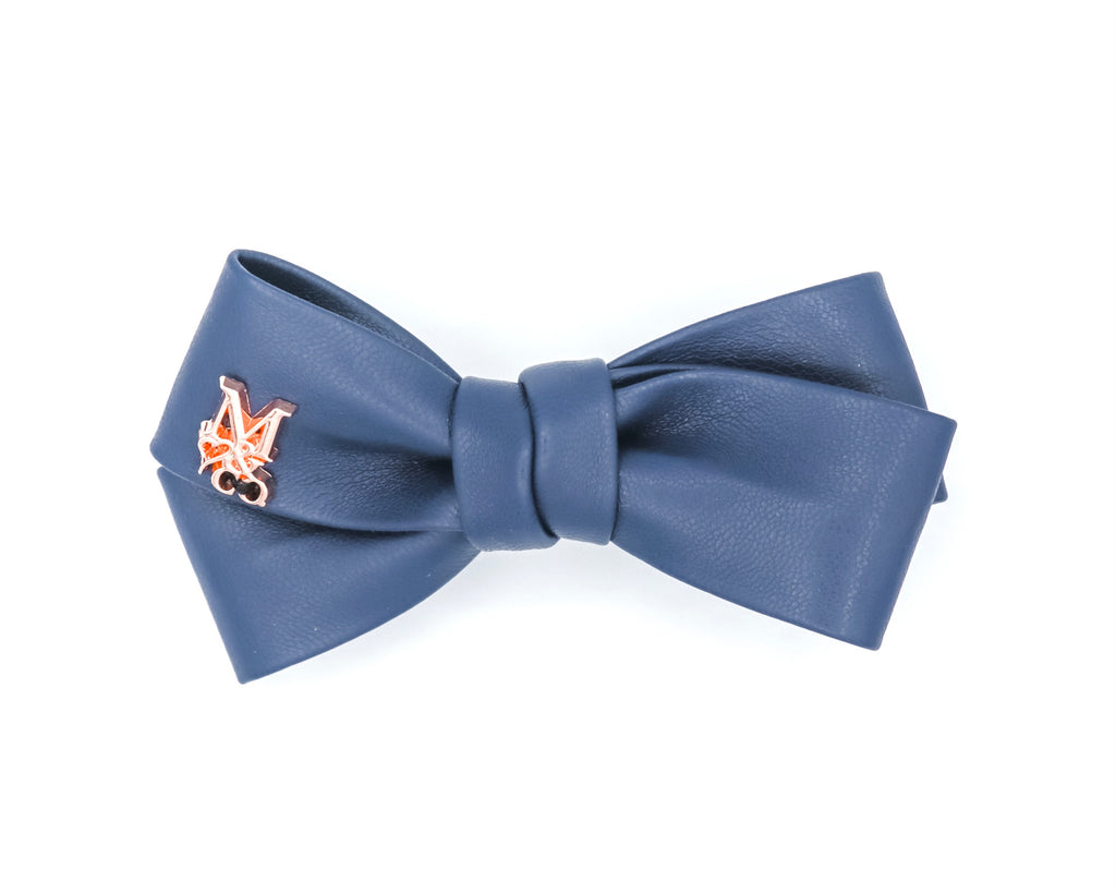 Leather Twisted Bow: Navy Blue