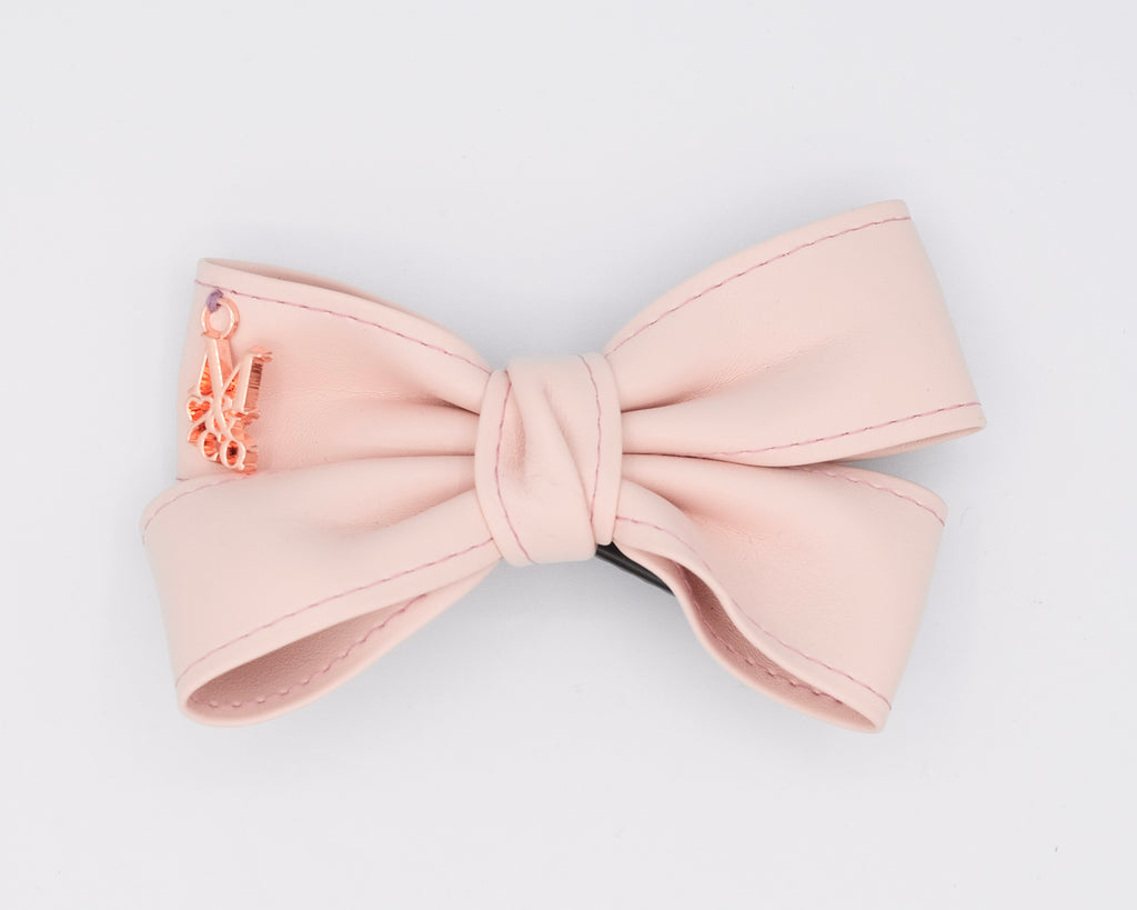 Leather Twist Bow: Baby Pink