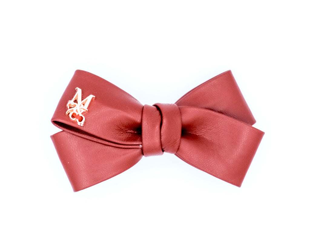 Leather Twist Bow: Maroon Red